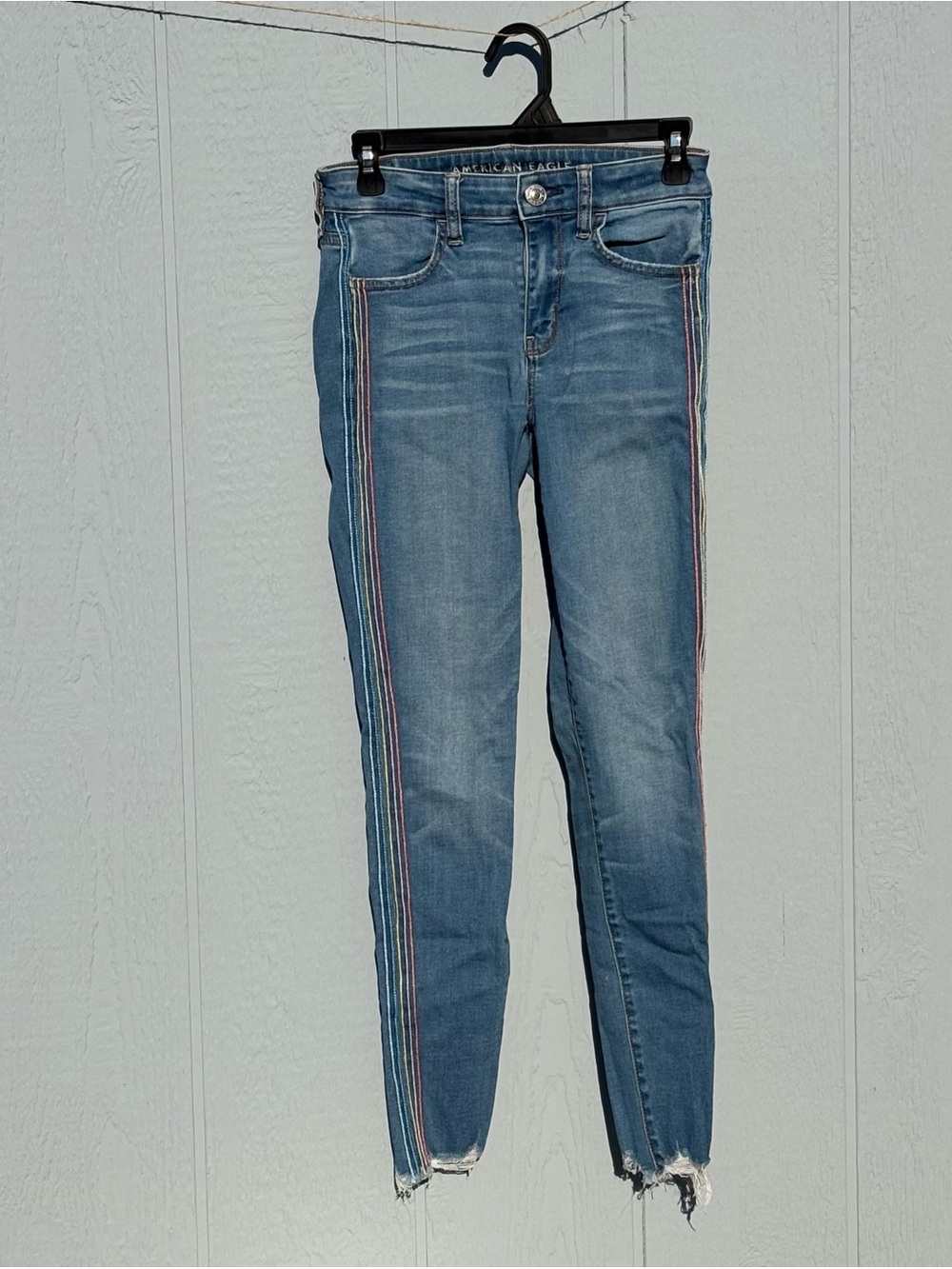 American Eagle Outfitters Women’s Blue Denim Jeans with Rainbow Side Stripe